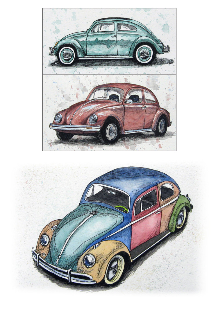 Greeting Card Featuring Multi- Coloured Volkswagon Beetles
