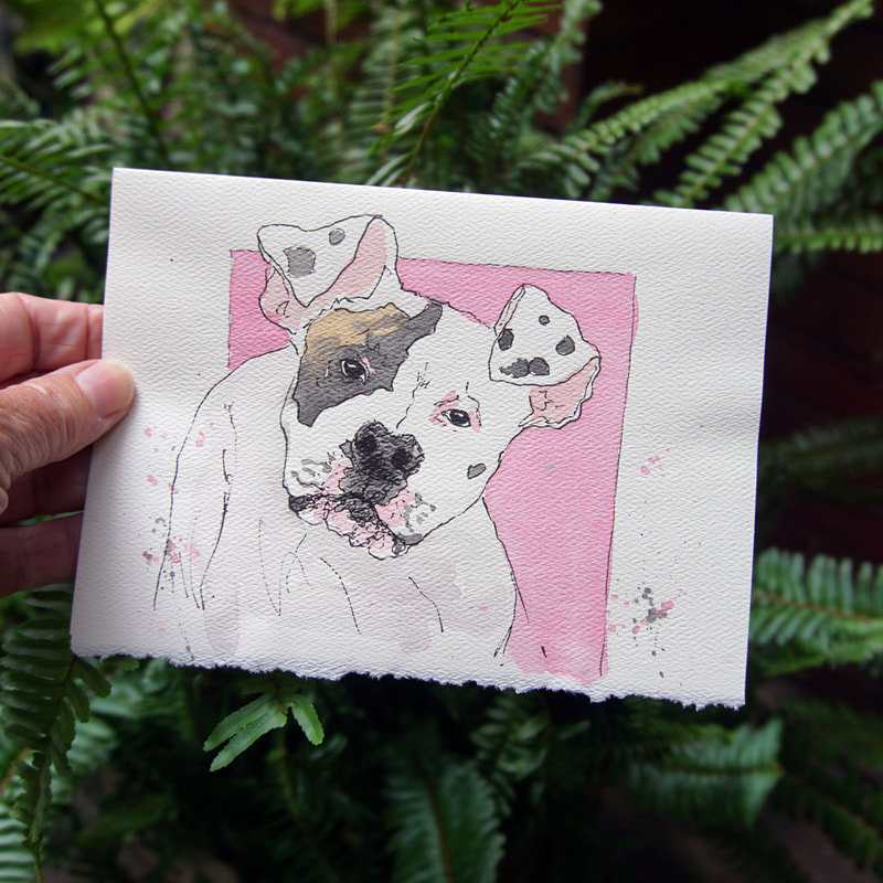 Sample of original dog card by artist Cheryl Radford.