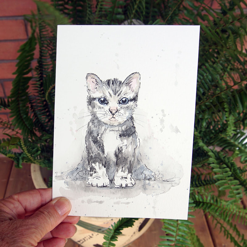 Hand-drawn kitten greeting card