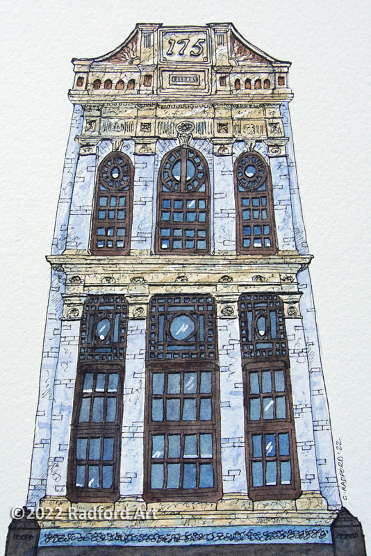 An ink and watercolour illustration of 175 Dundas Street in London Ontario.