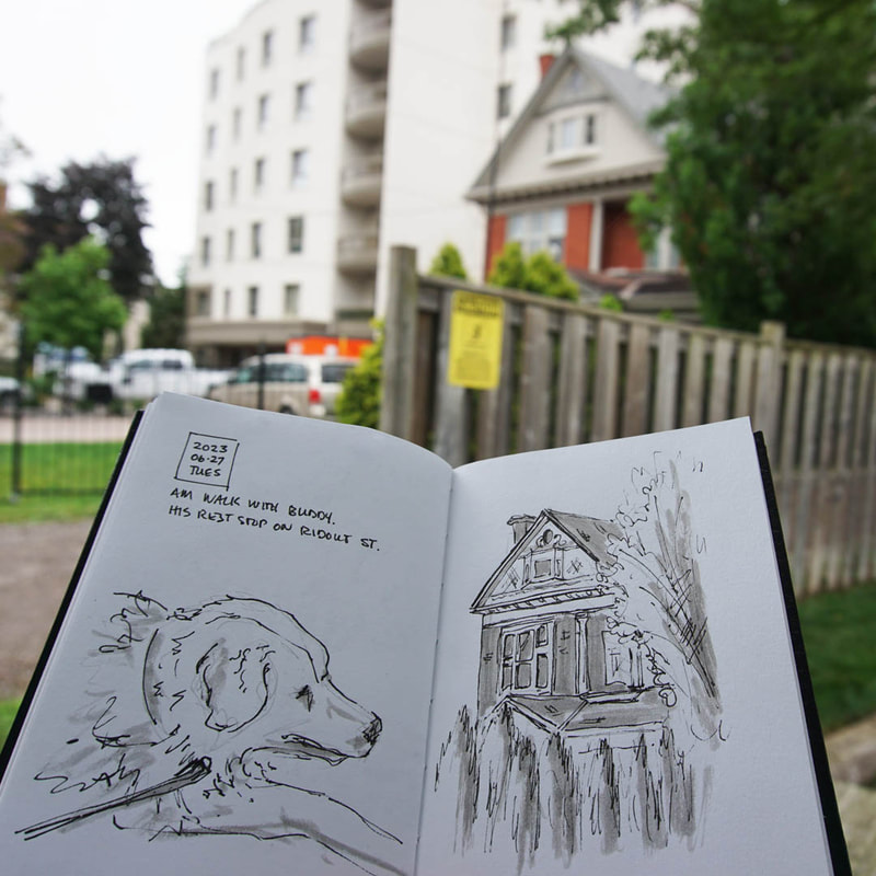 Quick location sketch of a historic home on Rideout St. while buddy has a rest.