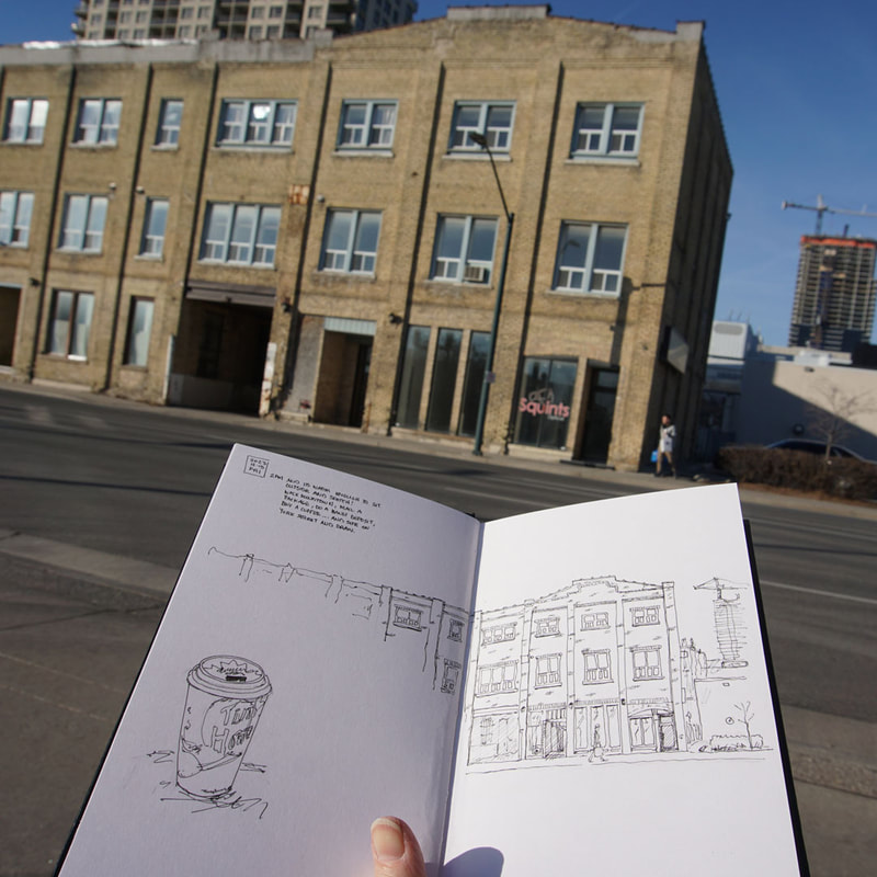 Urban sketch on a very warm day in December in Canada!