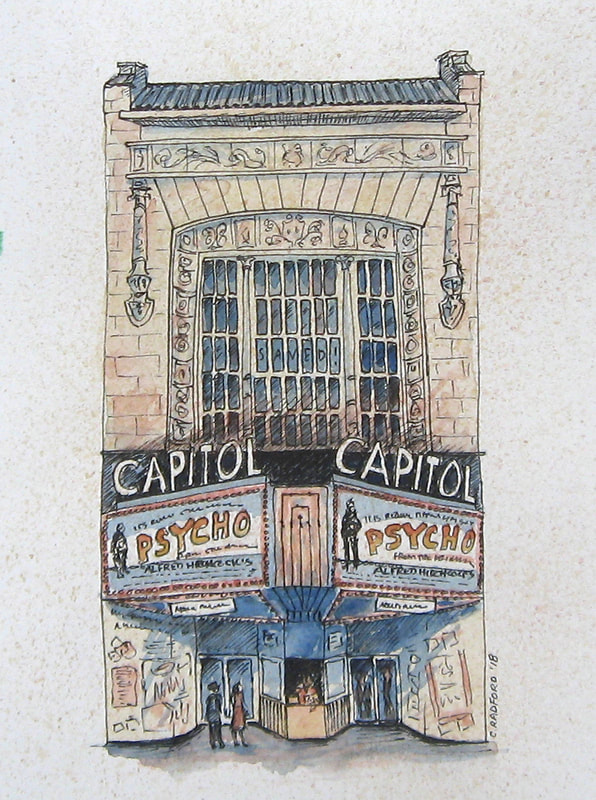A small illustration by London ON artist Cheryl Radford of the Capitol Theatre in downtown London Ontario.