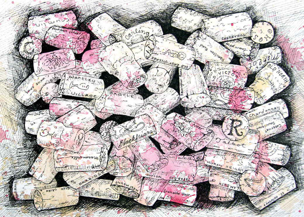 Greeting Card Featuring a collage of wine corks with London Neighbourhoods