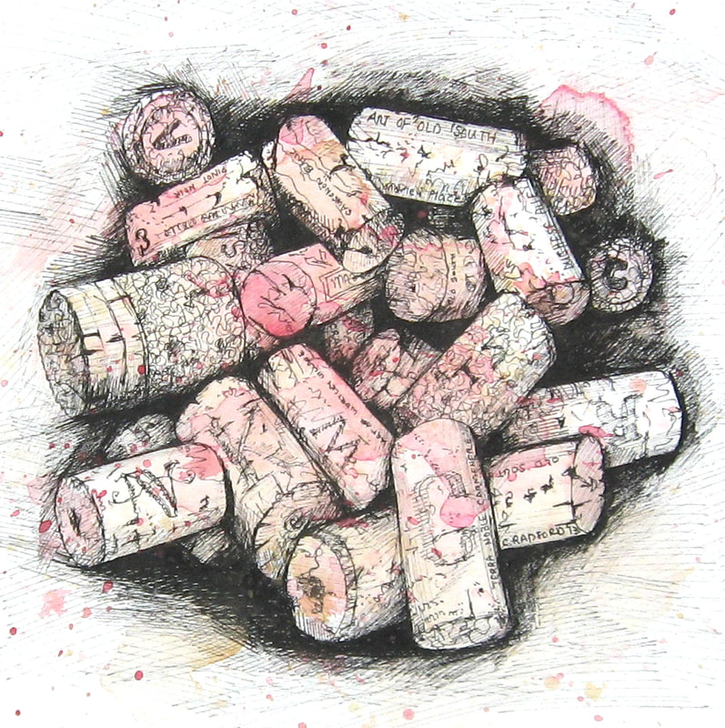 Ink and watercolour illustration of CORKS created with Old South street names, mounted on birch panel.