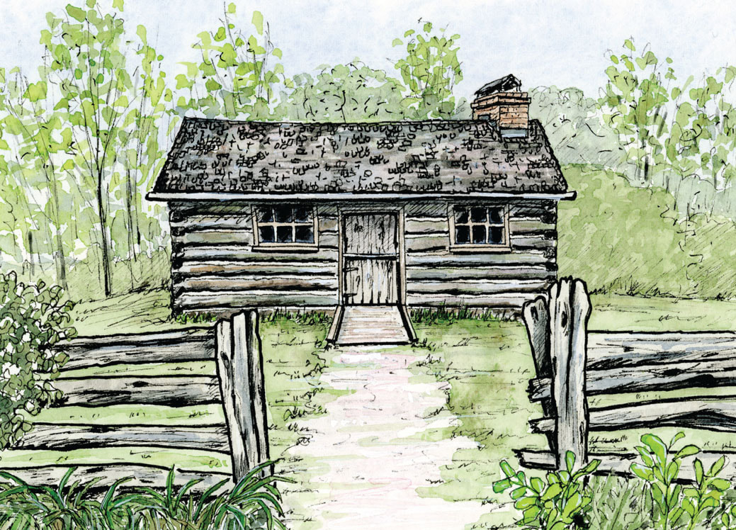 Greeting card featuring Elgie Log House located at Fanshawe Pioneer Village in London ON