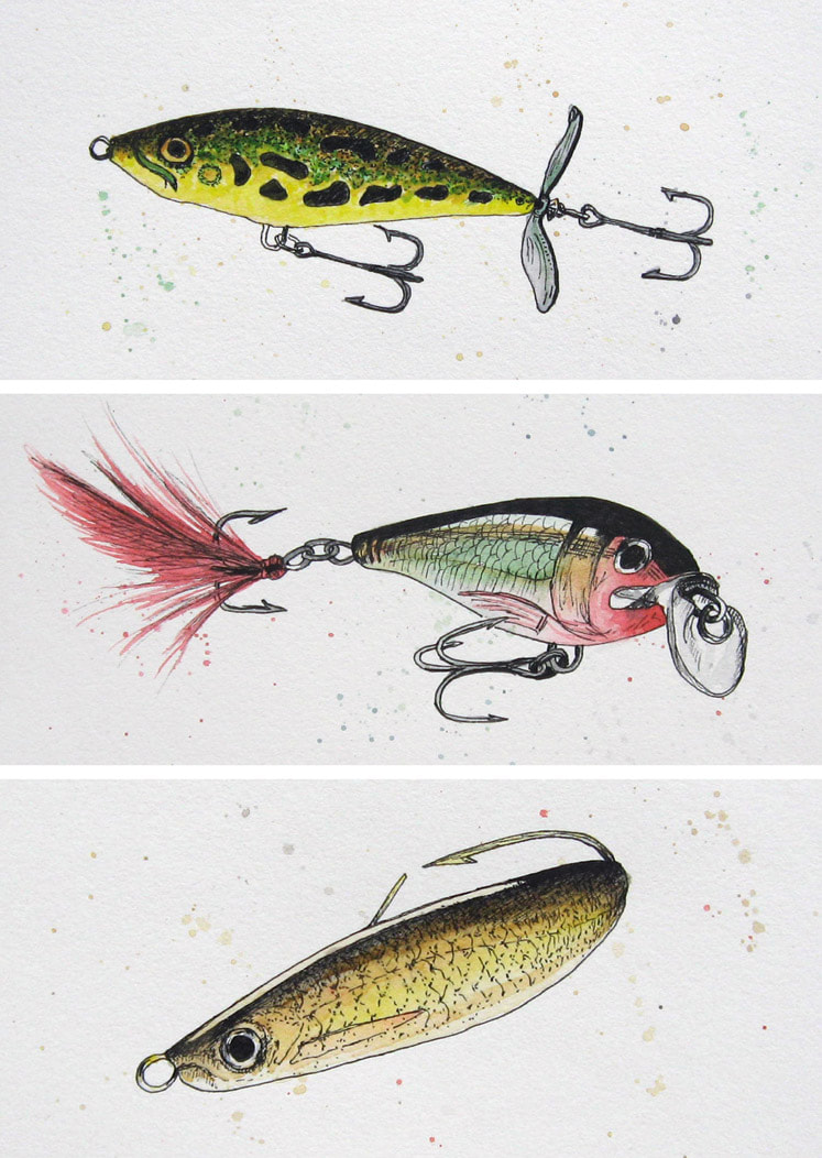 Greeting Card Featuring 3 Fishing Lures
