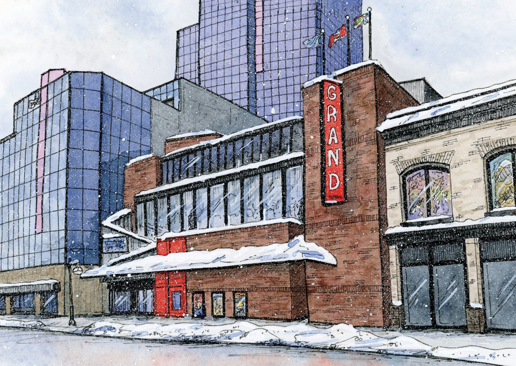 Greeting Card blank inside showing Grand Theatre in winter.