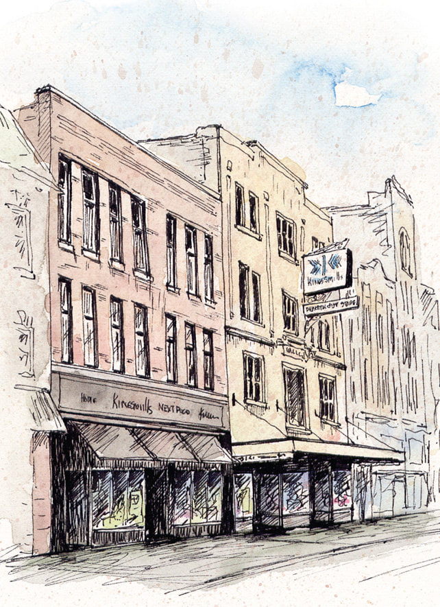 Postcard featuring a Dundas Streetscape with Kingsmills Department Store.
