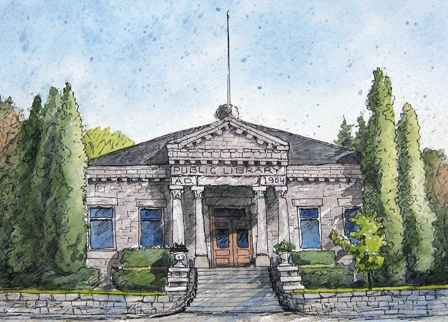 Postcard featuring St. Marys Public Library