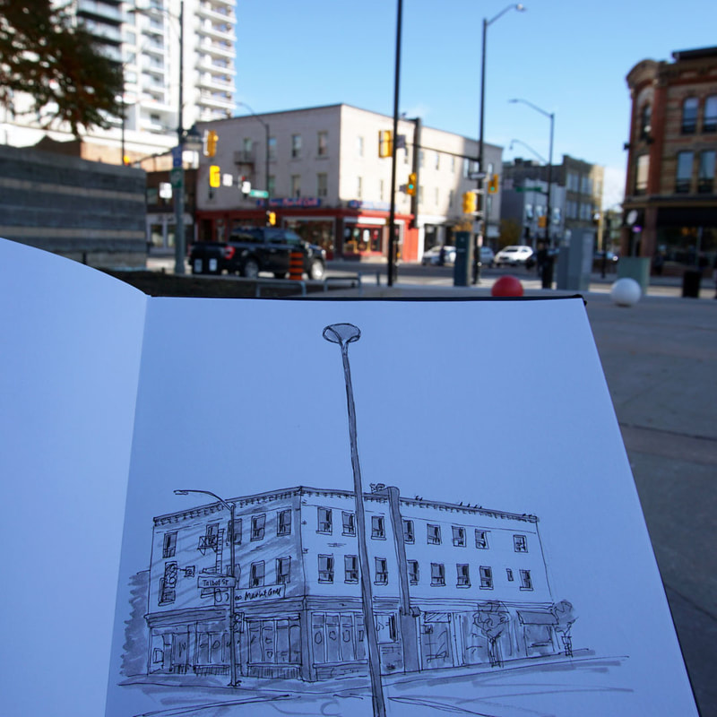 On location sketch of the southeast corner of Talbot and King Streets, London Ontario.