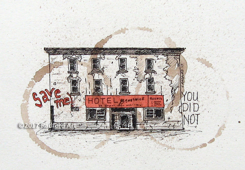 A little illustration of The Wick with beer rings and the words "Save Me" " You did not" by London ON artist Cheryl Radford.