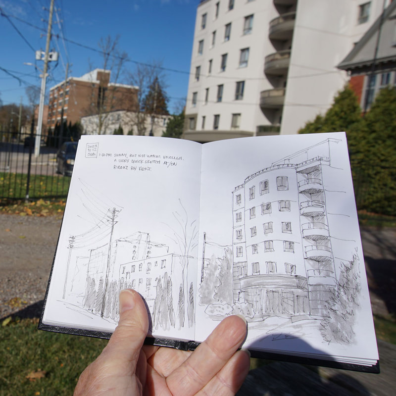 Urban sketching outside on a warm afternoon in Canada.