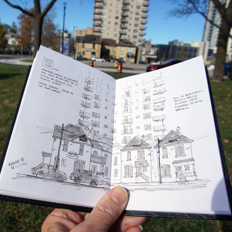 Urban sketching outside on a warm afternoon in Canada.