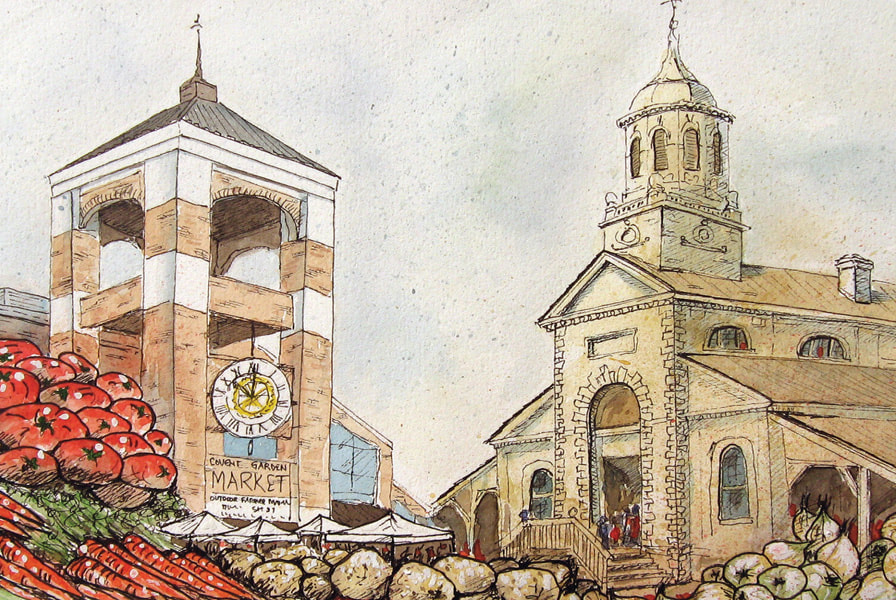 Postcard featuring Covent Garden Market (now and then) in Downtown London, ON