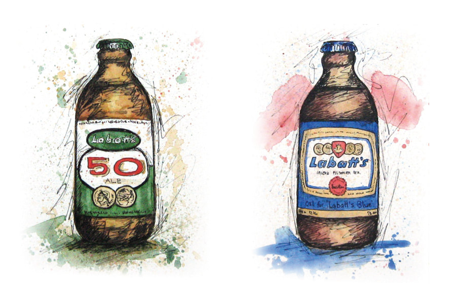 Postcard featuring the Iconic Stubby Beer Bottle, (Labatts 50 and Blue)