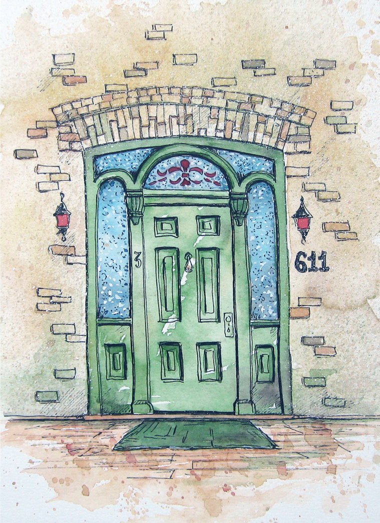 Greeting Card Featuring Iconic London Yellow Bricks with Triple Arch Door (London Door)